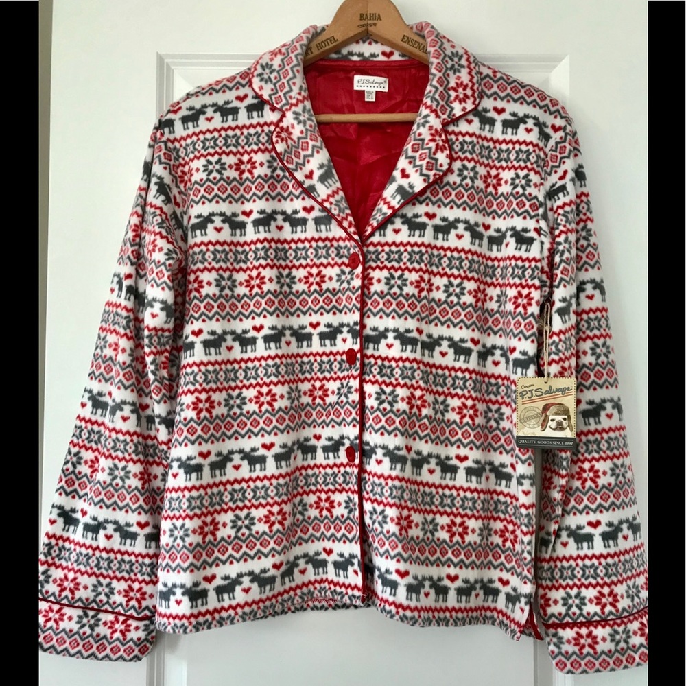 RARE⭐️NWT!⭐️PJ Salvage Polar/Fair Isle Moose Print Sleep/Pajama Top MEASUREMENTS